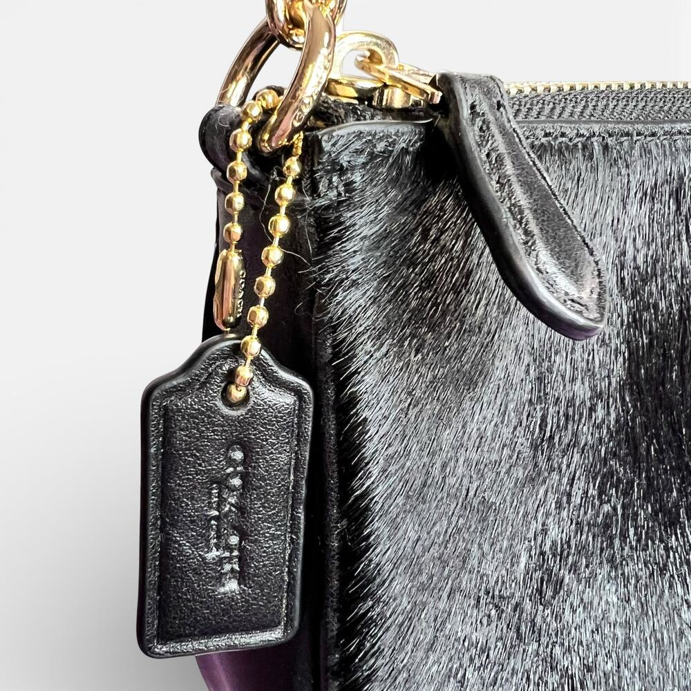 RARE Coach Large Wristlet 19 Black Haircalf Leather Chain Clutch Bag F64583 EUC - Picture 3 of 14